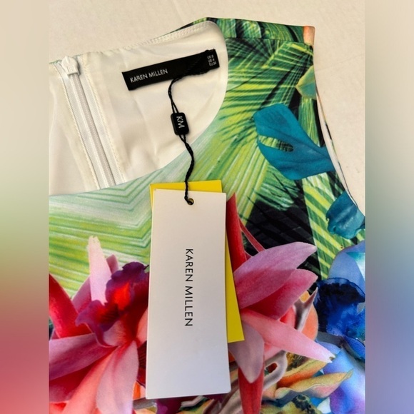 Karen Millen tropical print sleeveless scuba skater dress multi NWT Sz-4 T1 - Picture 13 of 15